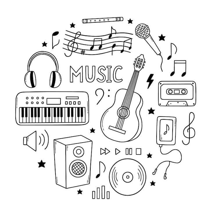 Vecteur doodle de musique dessiné à la main