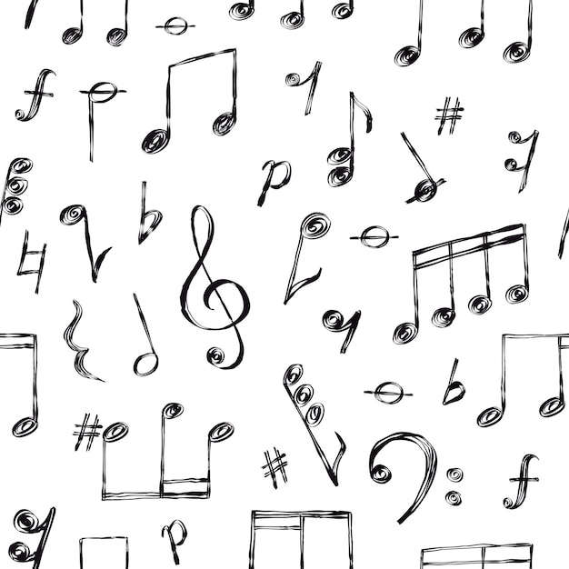 Doodle Musique Notes Signes Et Clefs Mélodie Modèle Sans Couture Croquis Dessinés à La Main Symboles Sonores De La Chanson Fond D'écran Notation Musicale Vecteur Impression Illustration Du Modèle Sans Couture De Symbole De Musique De Note