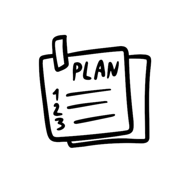 Vecteur doodle plan icône infographie dessinée à la main morceau de papier à lettres to do list planification de projet 1 2 3 étapes