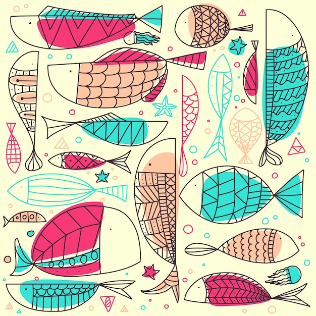 Doodle De Poisson Dessiné à La Main.