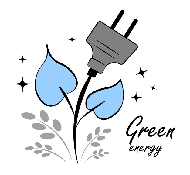 Vecteur doodle de prise électrique à énergie verte