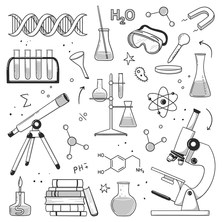 Vecteur doodle science chimie école d'éducation doodle dessiné à la main style vector ligne dessinée à la main