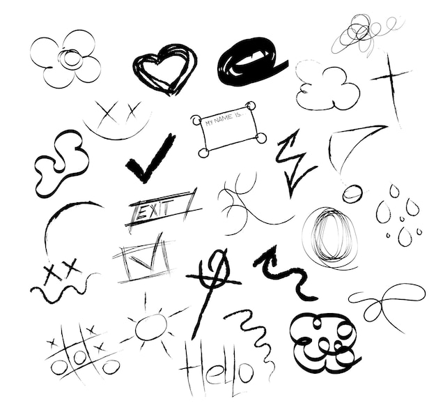 DOODLE SCRIBBLE VECTOR ASSET PNG DRAWING RANDOM SCRATCHES PEN Y2K LINE ORNAMENT ICONE CLIPART Il s'agit d'une icône qui a été créée à l'aide d'un outil de dessin aléatoire.
