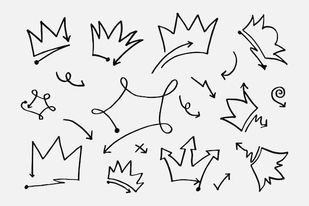 Vecteur doodle set couronne ligne art illustration vectorielle