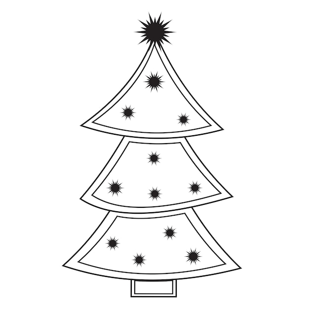 Doodle Simple Arbre Du Nouvel An Avec Hérauts, Ampoule. Arbre De Noël Décoré.