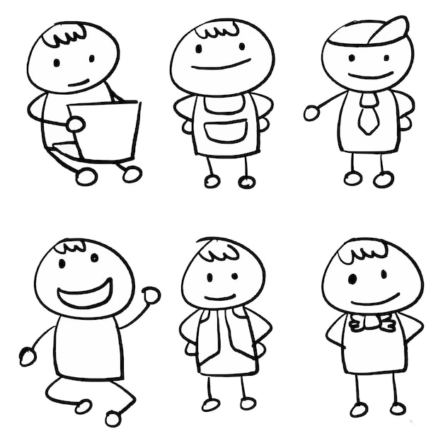 Doodle stick stickman set figure stickman illustration personnage de dessin animé croquis de dessins animés personnes dessinées à la main