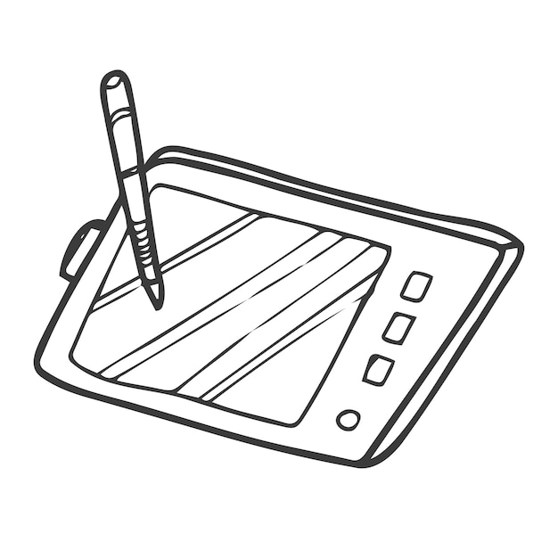 Vecteur doodle de tablette numérique illustration en noir et blanc doodle dessiné à la main