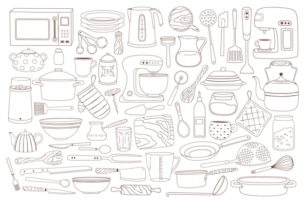 Doodle Ustensiles De Cuisine équipement De Cuisson Et De Cuisson Pot Cuillère Fouetter Ensemble De Couteaux à Micro-ondes