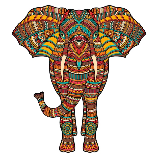 Doodle Vector Imprimé éléphant Dessiné à La Main Dans Des Couleurs Vives