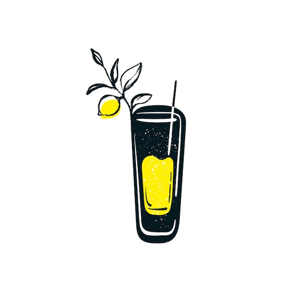 Doodle Verre De Limonade Avec De La Paille Symbole Dessiné à La Main Soda Froid D'été