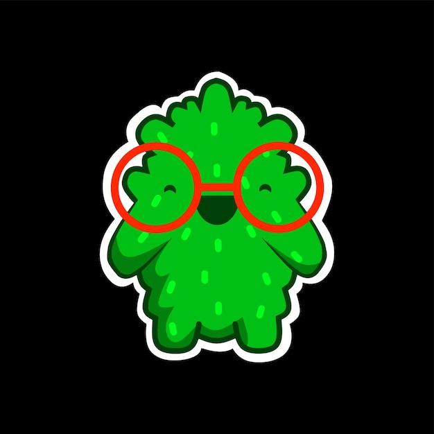 Vecteur doodle vert mignon avec des lunettes