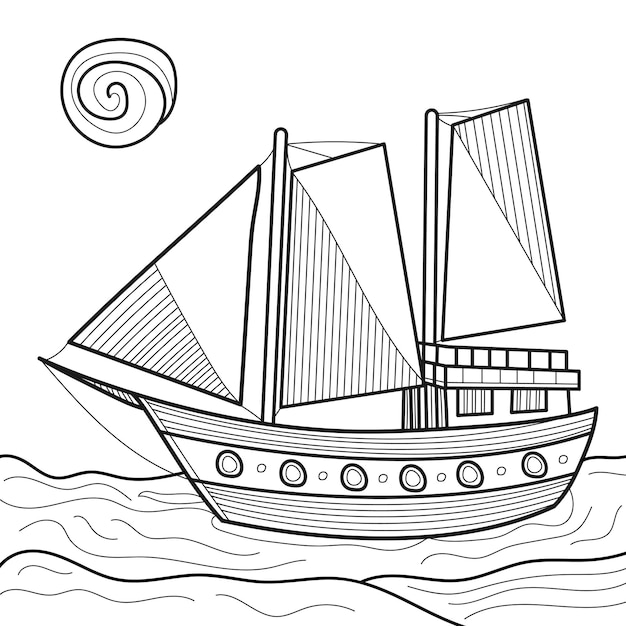 Doodle Yacht Ou Bateau De Croisière Sur Fond Blanc