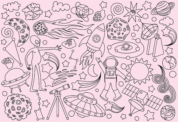 Doodles Ensemble D'objets Spatiaux.