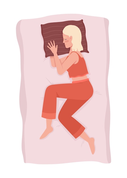 Dormeur Latéral Féminin Avec Bras Sous L'oreiller Illustration Vectorielle 2d Isolée