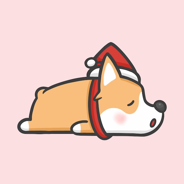 Dormir Corgi Costume Noël Cartoon Dessiné à La Main