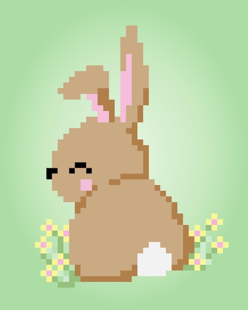 Dos De Lapin Pixel 8 Bits Animaux Pour Les Actifs De Jeu Et Les Motifs De Point De Croix Dans Les Illustrations Vectorielles