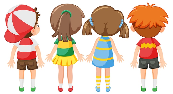 Vecteur dos de personnages de dessins animés de petits enfants