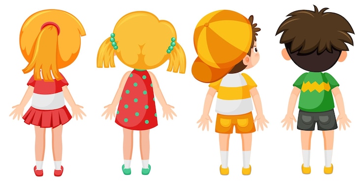 Vecteur dos de personnages de dessins animés de petits enfants