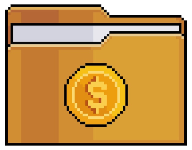 Dossier D'art Pixel Avec Icône De Pièce De Monnaie Icône De Vecteur De Dossier D'argent Pour Le Jeu 8bit Sur Fond Blanc