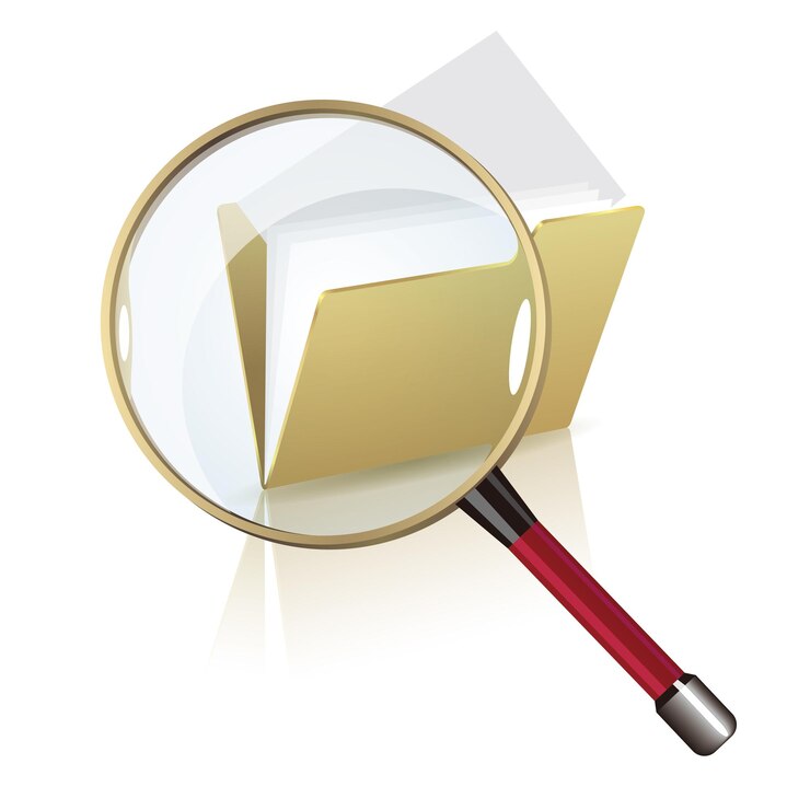 Vecteur dossier de fichiers et loupe dessus. vecteur d'icône de recherche.