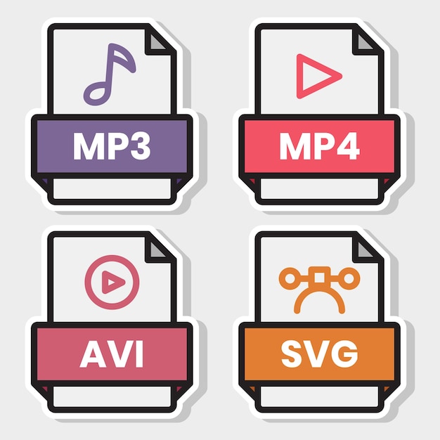 Dossier de format de fichier de document pdf doc xls jpg zip txt png json ppt csv xml ai mp3 mp4 html psd css js