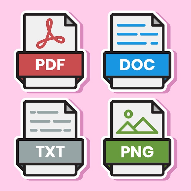 Dossier de format de fichier de document pdf doc xls jpg zip txt png json ppt csv xml ai mp3 mp4 html psd css js