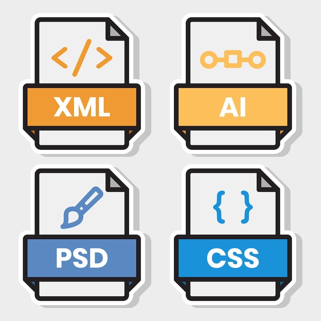 Dossier De Format De Fichier De Document Pdf Doc Xls Jpg Zip Txt Png Json Ppt Csv Xml Ai Mp3 Mp4 Html Psd Css Js