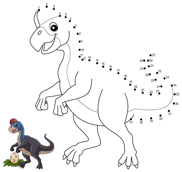 Vecteur dot to dot oviraptor dinosaure coloriage isolé
