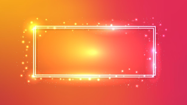 Double cadre rectangulaire en néon avec des effets brillants et des étincelles