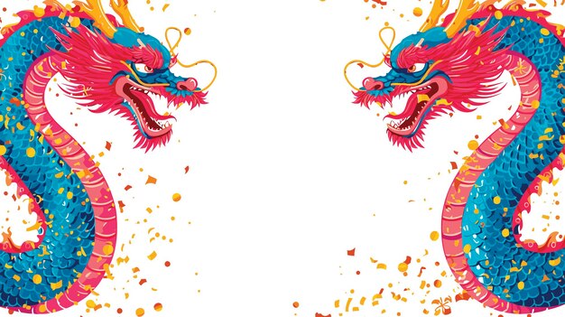 Vecteur un double dragon chinois vectoriel avec un fond blanc en confetti.