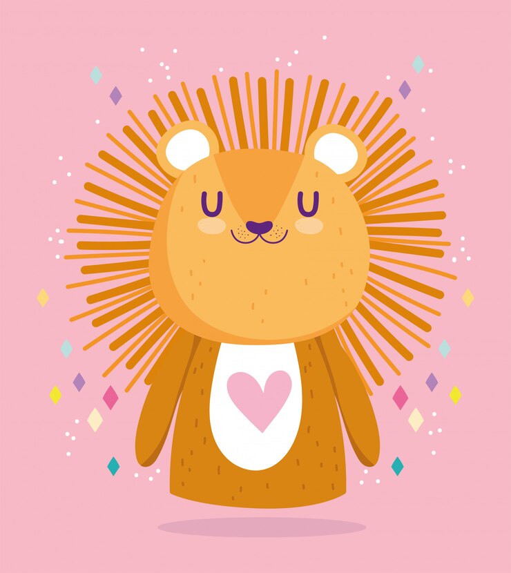 Vecteur douche de bébé, carte de célébration de dessin animé animal mignon petit lion