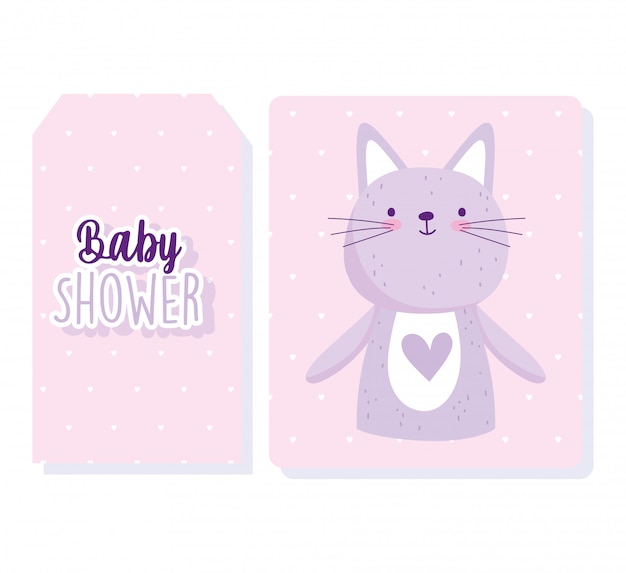 Douche De Bébé, Dessin Animé Mignon Chat Animal Portrait Coeurs Fond Carte D'invitation