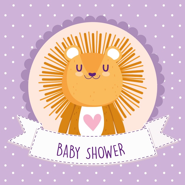 Douche De Bébé, Illustration Vectorielle De Lion Mignon Dessin Animé Animal Carte