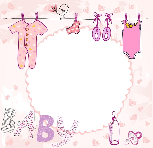 Douche De Bébé Vectorielle Carte Mignonne Pour Fille Avec Des éléments De Bébé