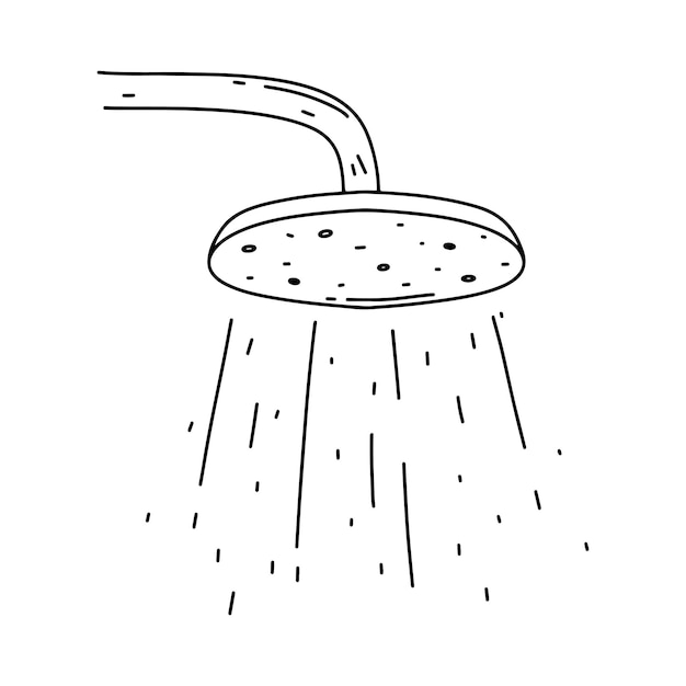 Douche Avec Des Gouttes D'eau Dans Le Style Doodle Dessiné à La Main Illustration Vectorielle Isolée Sur Fond Blanc