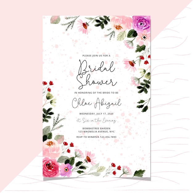 Douche Nuptiale Avec Joli Cadre Floral Aquarelle