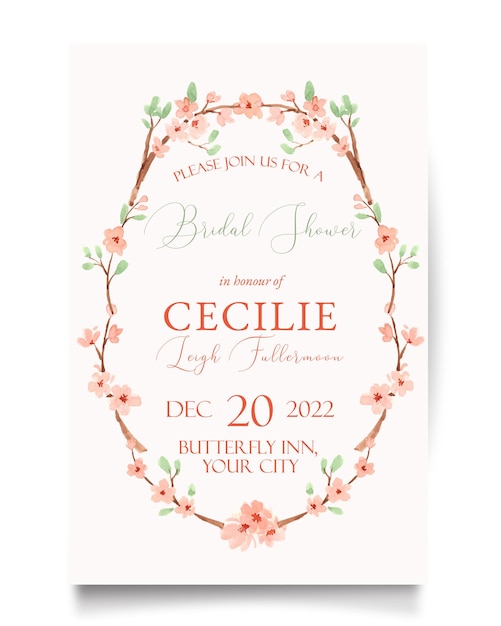 Douche Nuptiale De Mariage Aquarelle Fleur De Cerisier Rose Sakura