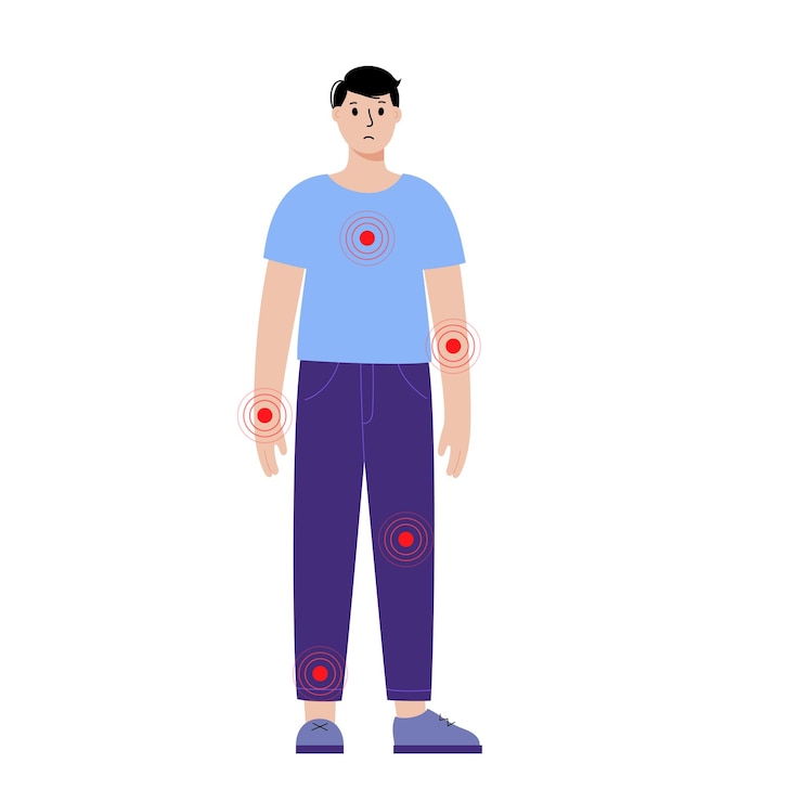 Vecteur douleur dans le corps masculin