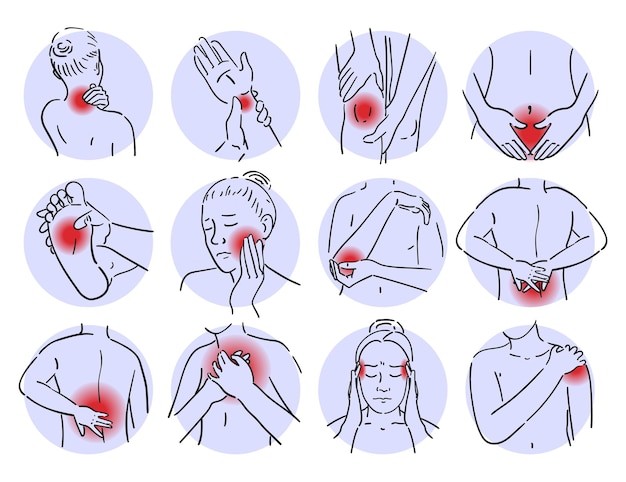 Vecteur douleur dans différentes zones du corps vecteur isolé