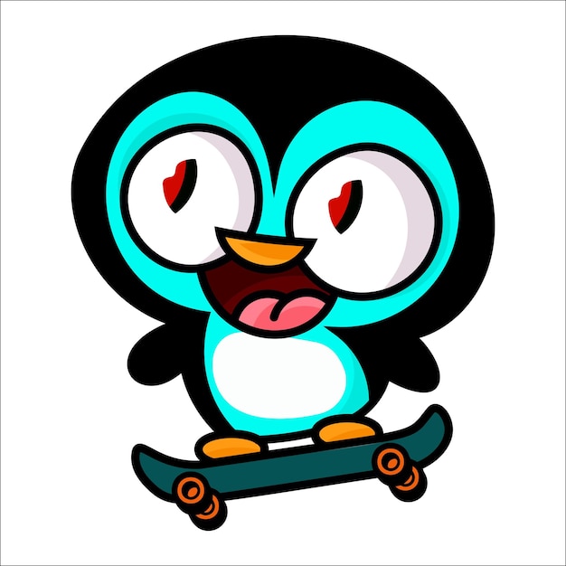 Vecteur un doux pingouin sur un skateboard vecteur