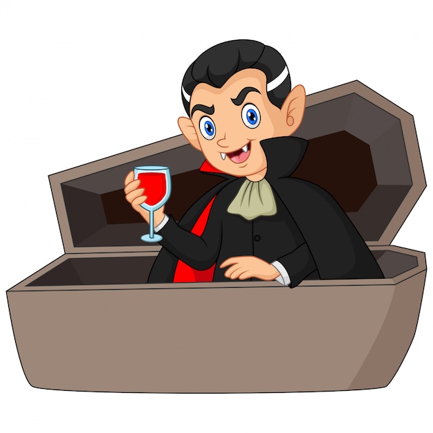Dracula Cartoon Boit Du Sang Dans Un Cercueil