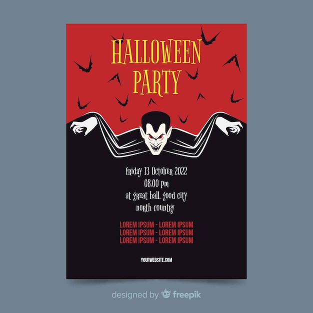 Dracula Vampire Sur L'affiche De La Fête D'halloween à Plat