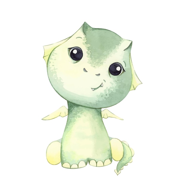 Vecteur dragon aquarelle mignon vert pour les enfants