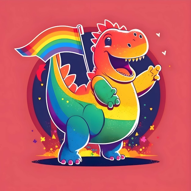 Dragon arc-en-ciel de dessin animé avec drapeau LGBT
