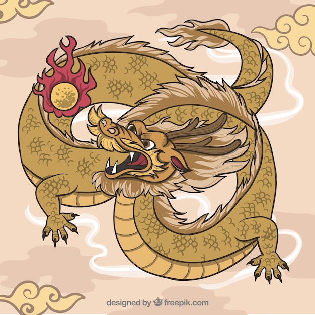 Vecteur dragon chinois traditionnel dessiné à la main