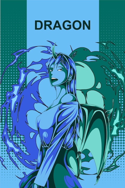 Dragon Démon Dessin Animé Anime Rétro Style Demi-teinte Illustration
