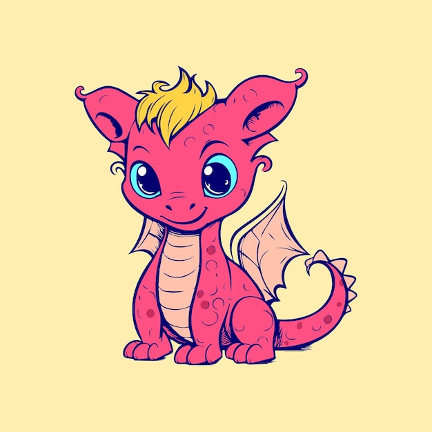 Un Dragon De Dessin Animé Aux Yeux Bleus Est Assis Sur Un Fond Jaune.