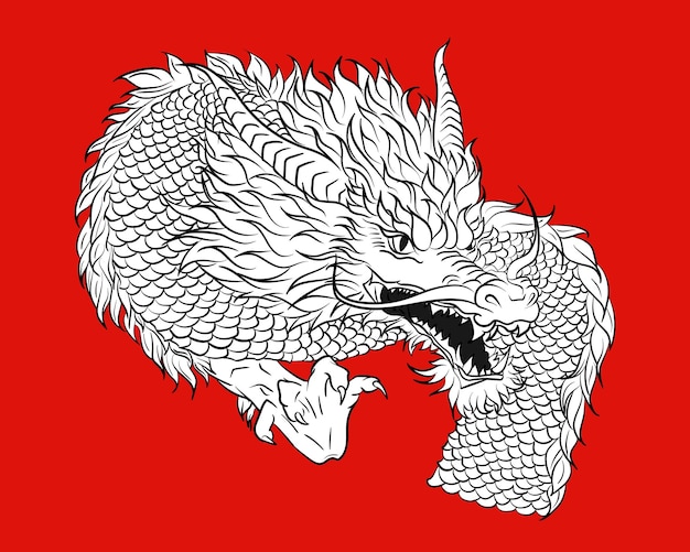 Dragon à L'encre Dessiné à La Main Dans Le Style Asiatique Pour Le Nouvel An Lunaire 2024 Dessin De Dragon Chinois Effrayant