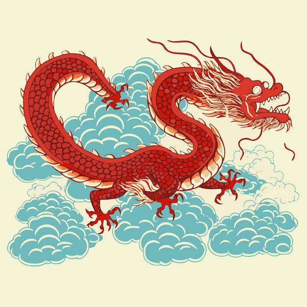 Dragon Rouge Sur Les Nuages. Dragon Rouge Sur Les Nuages Illustration Libre De Droits