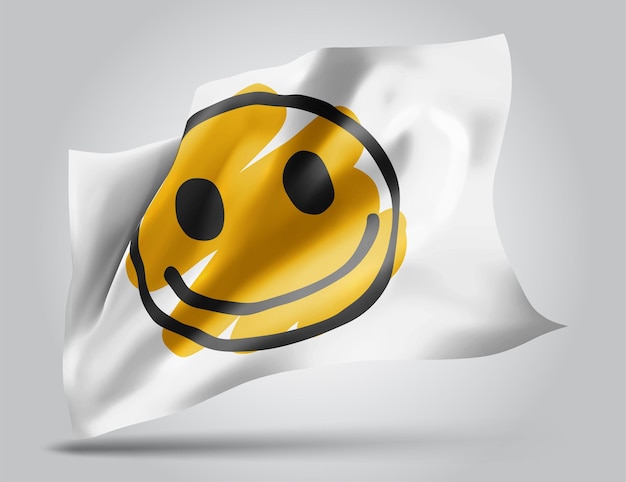 Vecteur drapeau 3d de vecteur de sourire jaune gai isolé sur fond blanc